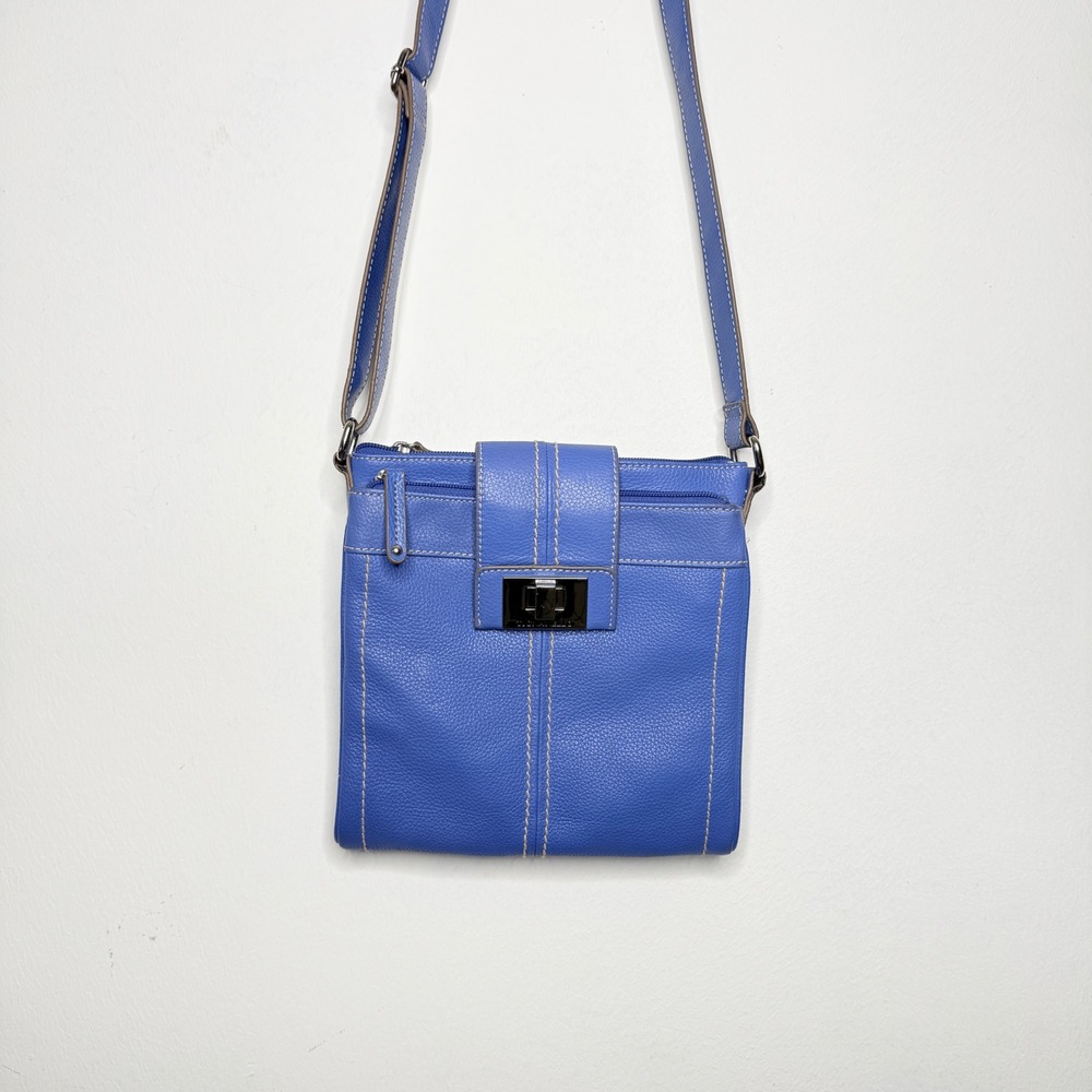 Tignanello‎ Womens Small Crossbody Bag Blue Pebble Leather Organizer Everyday